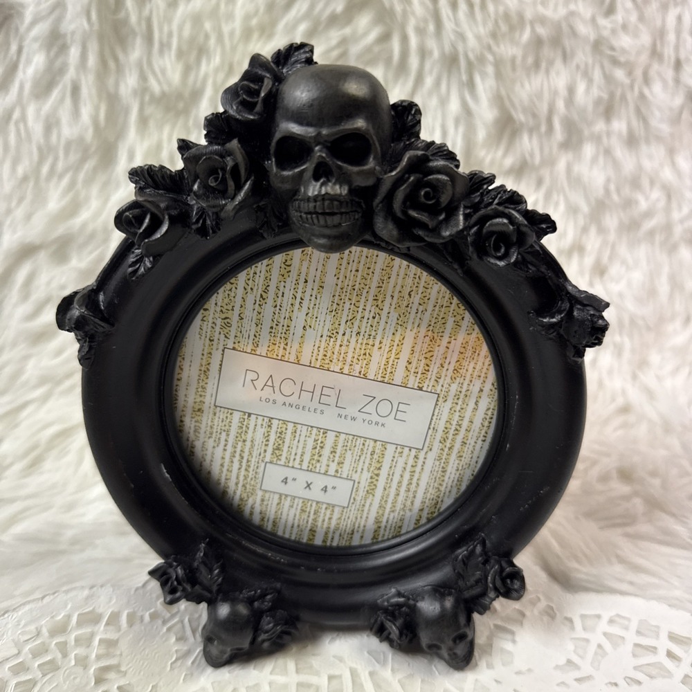 Rachel Zoe Skull & Rose 4"x4" Picture Frame Black Gothic Resin Dark Academia 6"